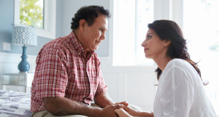 caretaker comfort the elderly man